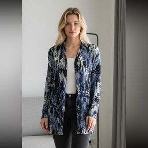 NIC + ZOE Tunic Open Cardigan Sweater Shawl Cotton Blue